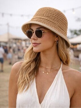 FURTALK Woven Straw Bucket Hat 100% Linen Lined Beach Vacation Boho Festival